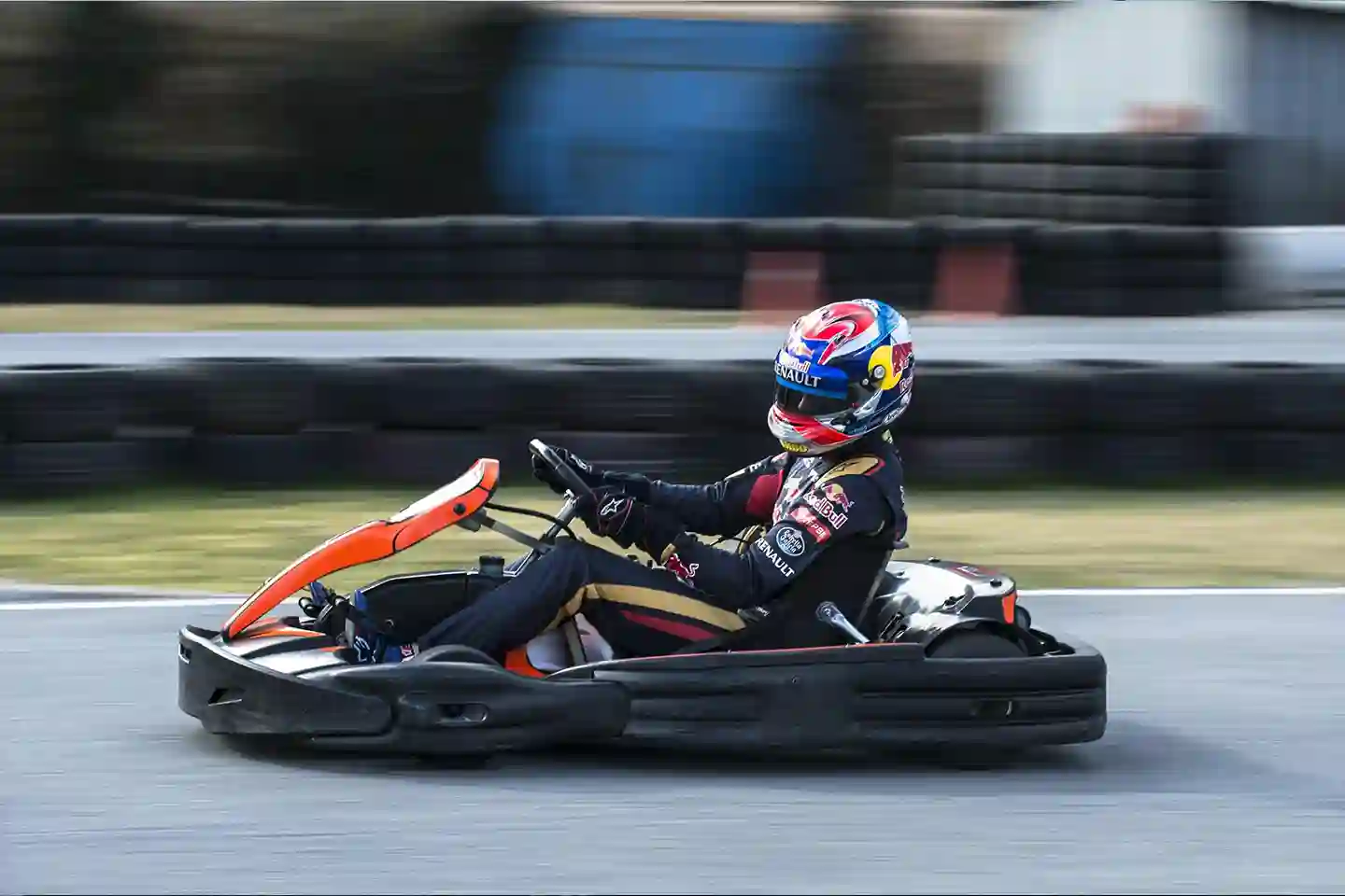Max Verstappen drives a Red Bull kart during the Max vs 100 challenge at Silverstone